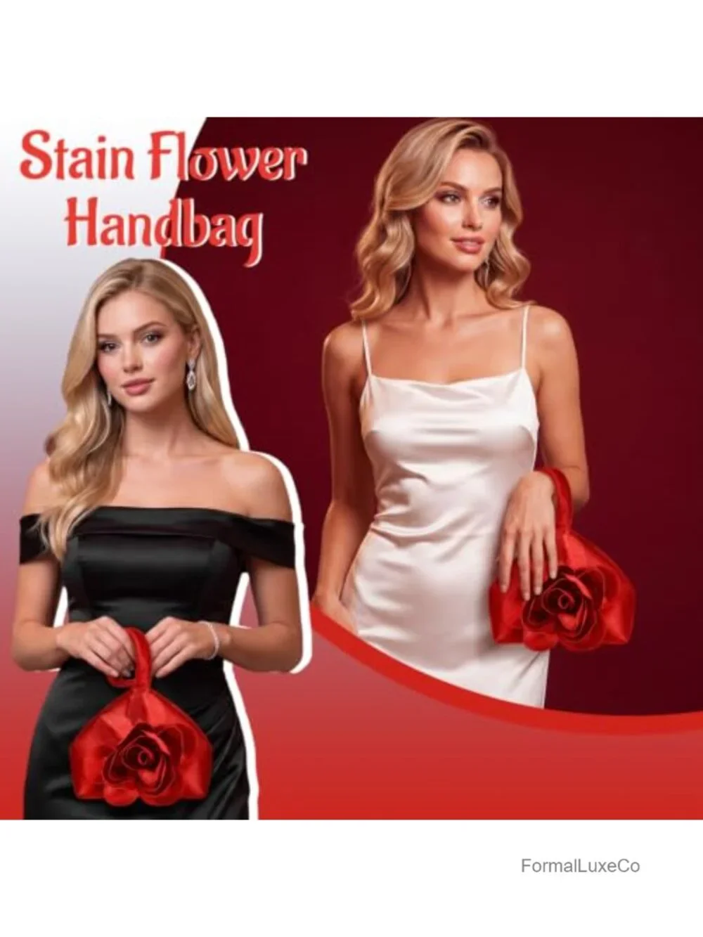 Satin Evening Clutch with 3D Floral Design Detachable Chain Wristlet